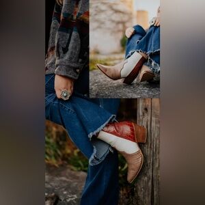 New Dolce Vita 3-Tone Croc-Embossed Tan Cream Brown Heel Leather Boots Size 8.5